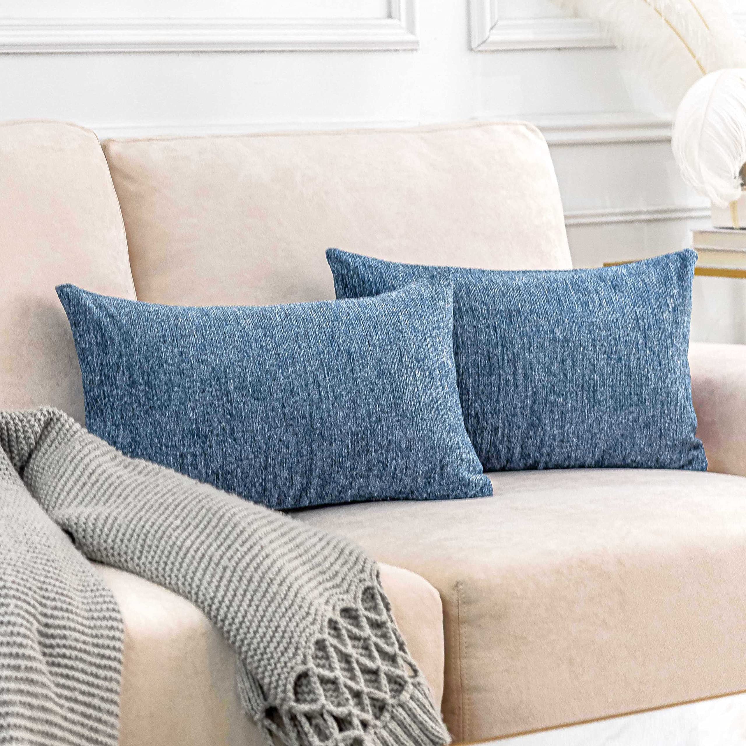 Home Brilliant 30x50 Cushion Cover for Chair Soft Rectangle Cushion Covers Decorative Pillowcases for Women Kids Girls, 2 Pcs, 30cm x 50cm(12x20 inches), Jeans Blue