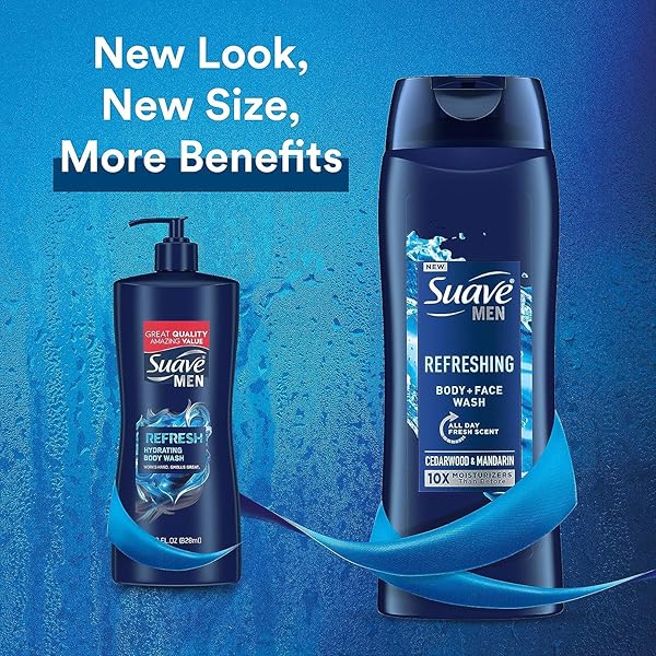 SUAVE BODY + FACE WASH MEN 18 OUNCE REFRESHING CEDARWOOD (532ML)