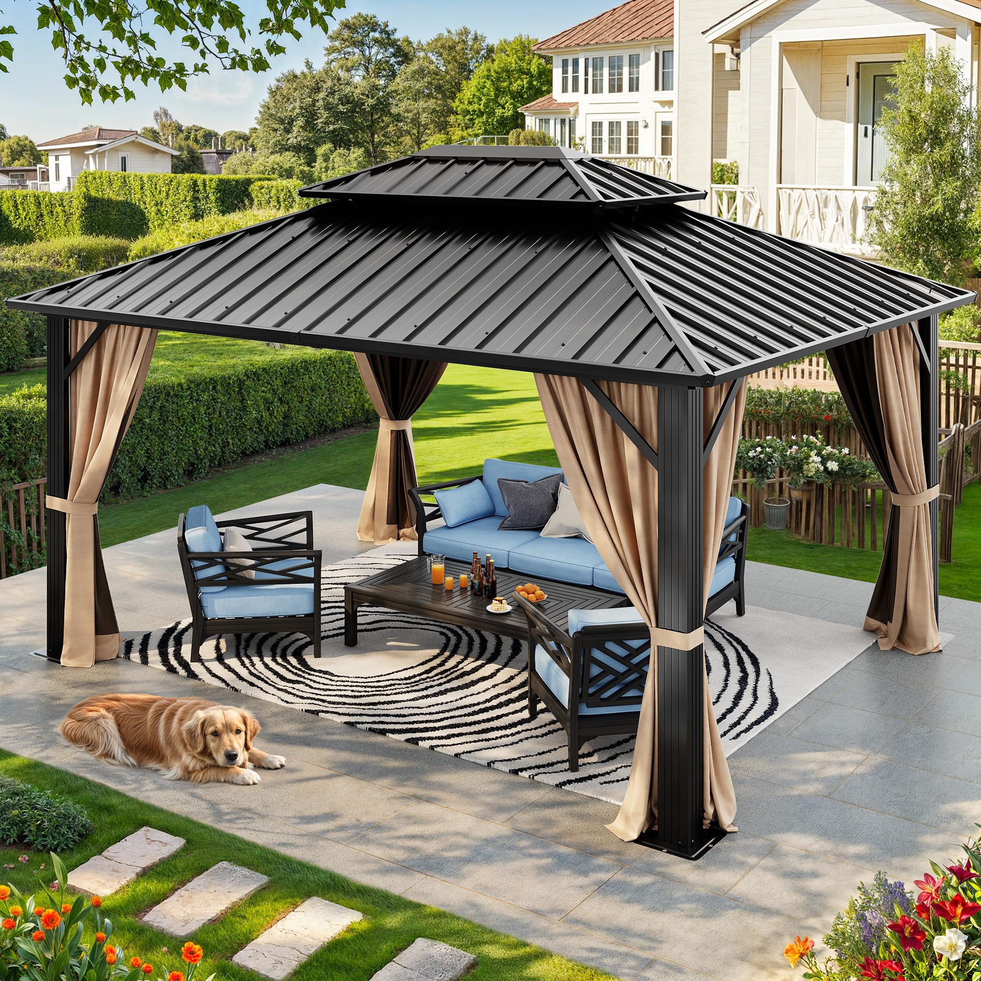 Photo 1 of ***MISSSING PARTS**YITAHOME 10X12FT Hardtop Gazebo Double Roof Canopy Galvanized Iron Aluminum Frame Garden Tent Curtains Netting for Patios Backyards Decks Lawns**SET OF 3 MISSING 1 BOX**2 OF 3**