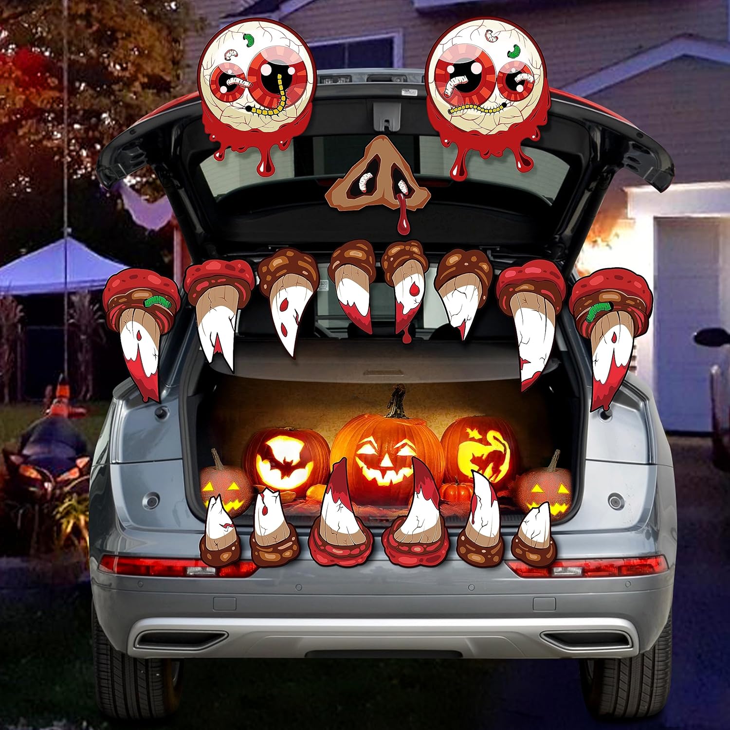 Garage Door Decorations - Abpicky Halloween Trunk or Treat Car Decorations Kit for SUV - Large Monster Face Decor Garage Door Outdoor