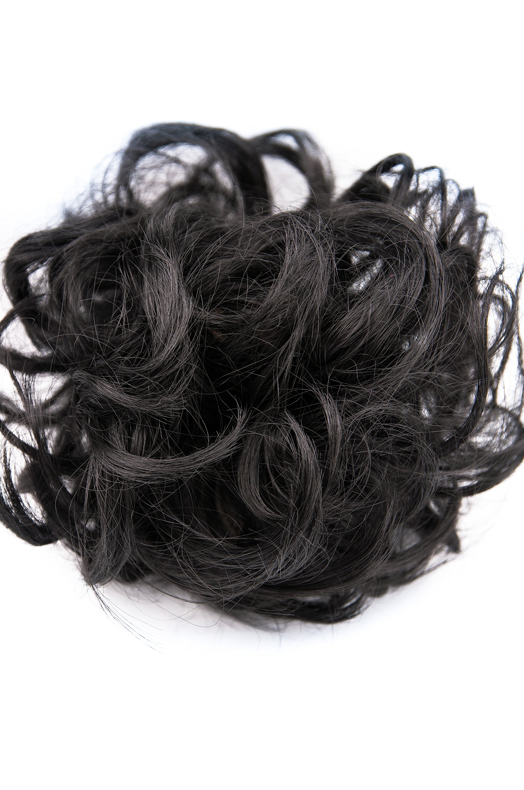 Miss20 Scrunchy Scrunchie Bun Up Do Hair Piece Hair Ribbon Ponytail Extensions Wavy Messy Bun (M01 JET BLACK)