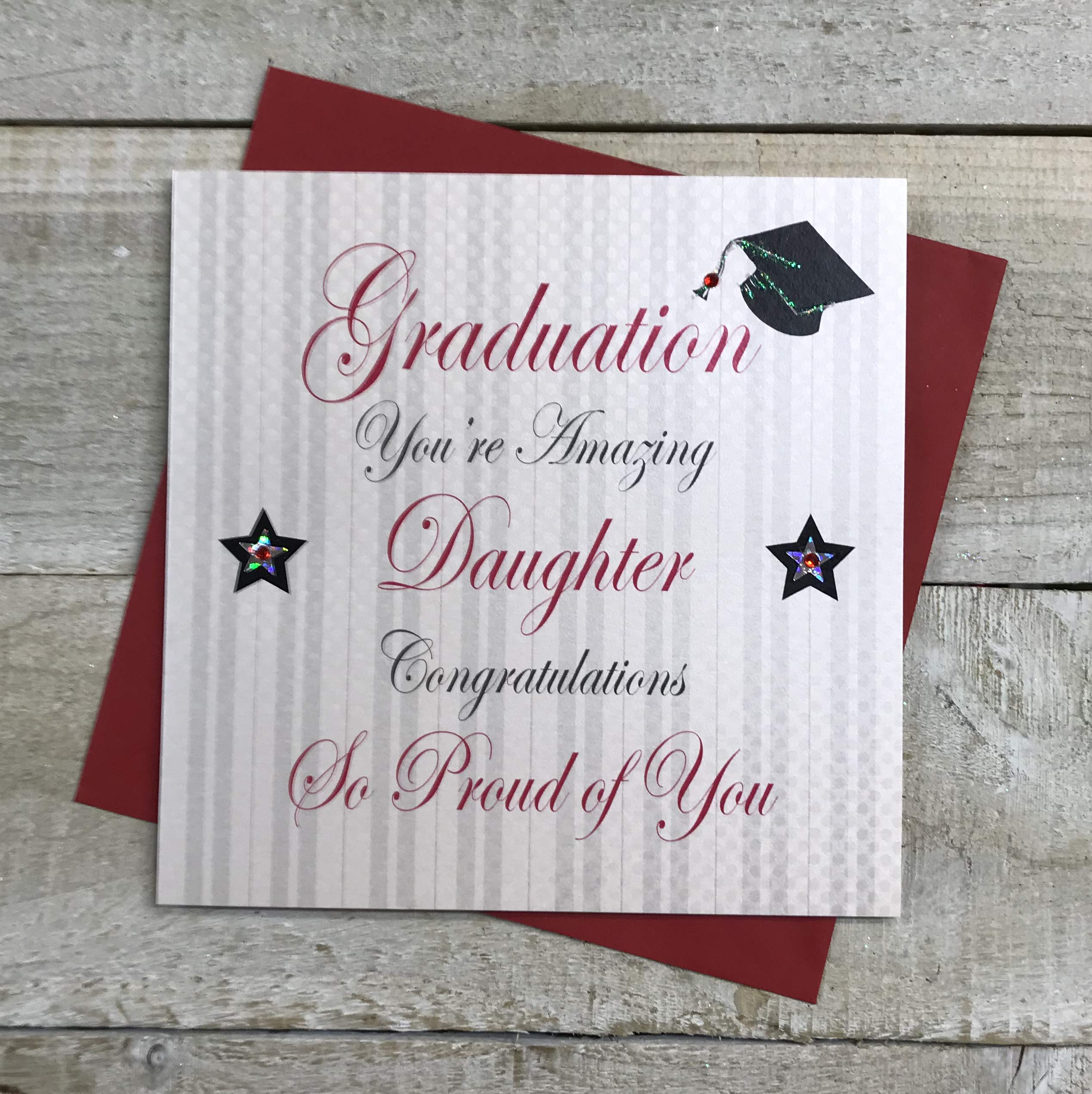 white cotton cards "You're Amazing Daughter Congratulations So Proud of You Handmade Graduation Card, White, PD164-D