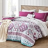 Degrees of Comfort Twin Complete Comforter Sets, Lattice Boho Bed in A Bag,Microfiber Bedding Set with Side Pockets, Matching Decorative Pillow, 6 Piece Purple