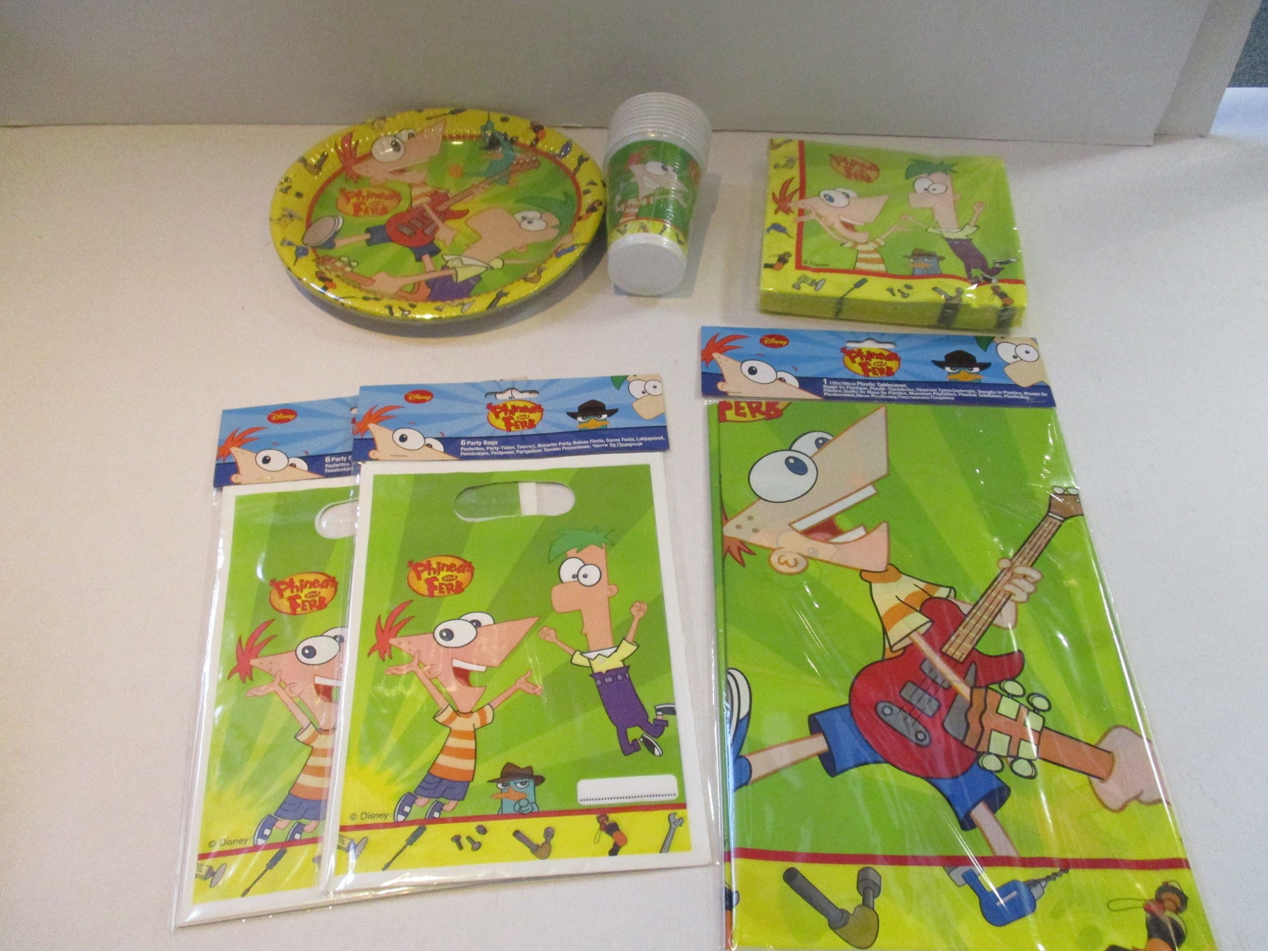 Phineas & Ferb Party Pack for 10, Plates, Cups, Napkins, Tablecover, Bags