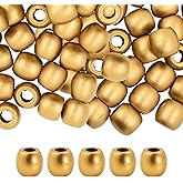 Mandala Crafts 200 Gold Large Hole Barrel Wooden Beads for Macrame & Hair Braiding – Jewelry Making Craft Beads