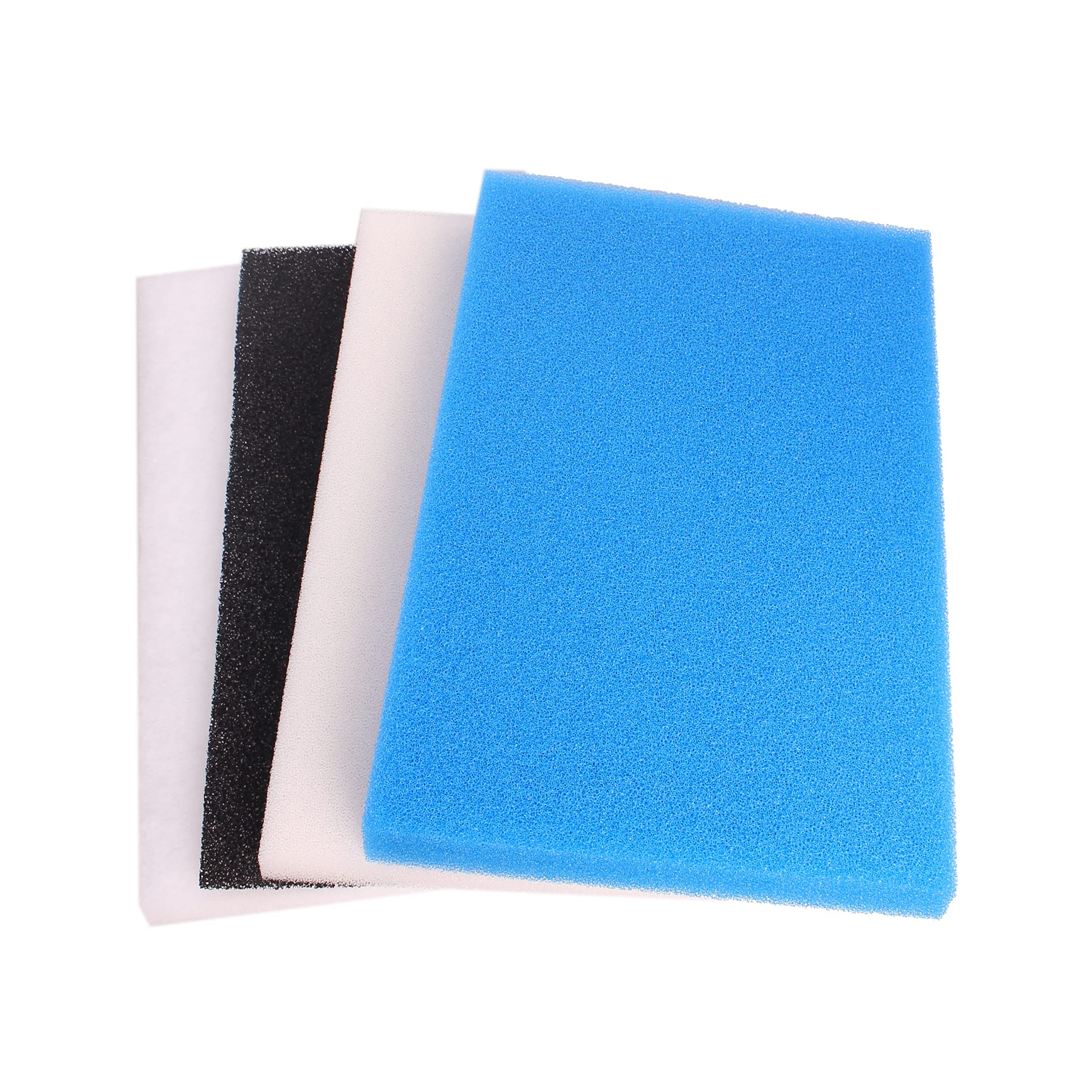INGVIEE Garden Fish Pond Filter Foam Floss Pad Set 17" x 11" (1x Blue Coarse, 1x Beige Medium, 1x Carbon, 1x Poly)