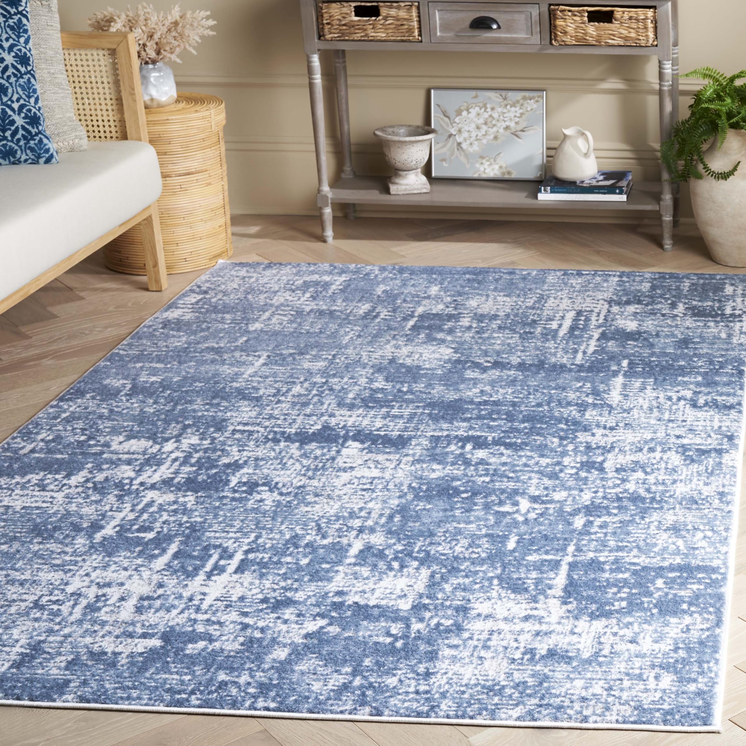 SAFAVIEH Amelia Collection Area Rug - 9' x 12', Ivory & Steel Blue, Modern Abstract Design, Non-Shedding & Easy Care, Ideal for The Living Room, Dining, Bedroom (ALA700D) Image