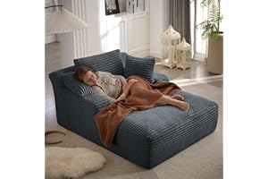KOPSEE 50" Boneless Couch Sofa Bed Oversized Chaise Lounge Chair Indoor Upholstered Sleeper Sofas Corduroy Cloud Couch Boneless Sofa Reading Chair for Living Room No Assembly Required(B-Drak Gray, 1 Seat)