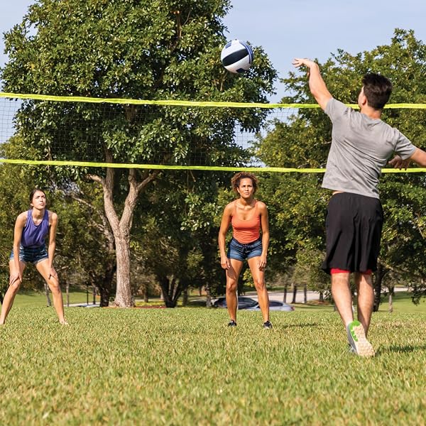 EASTPOINT 2-IN-1 VOLLEYBALL NET & BADMINTON SET – BLACK STEEL POLES – EASY SETUP FOR BEACH & CAMPING GAMES – PORTABLE VOLLEYBALL NET – INCLUDES 4 BADMINTON RACKETS & SHUTTLECOCKS FOR OUTDOOR GAMES