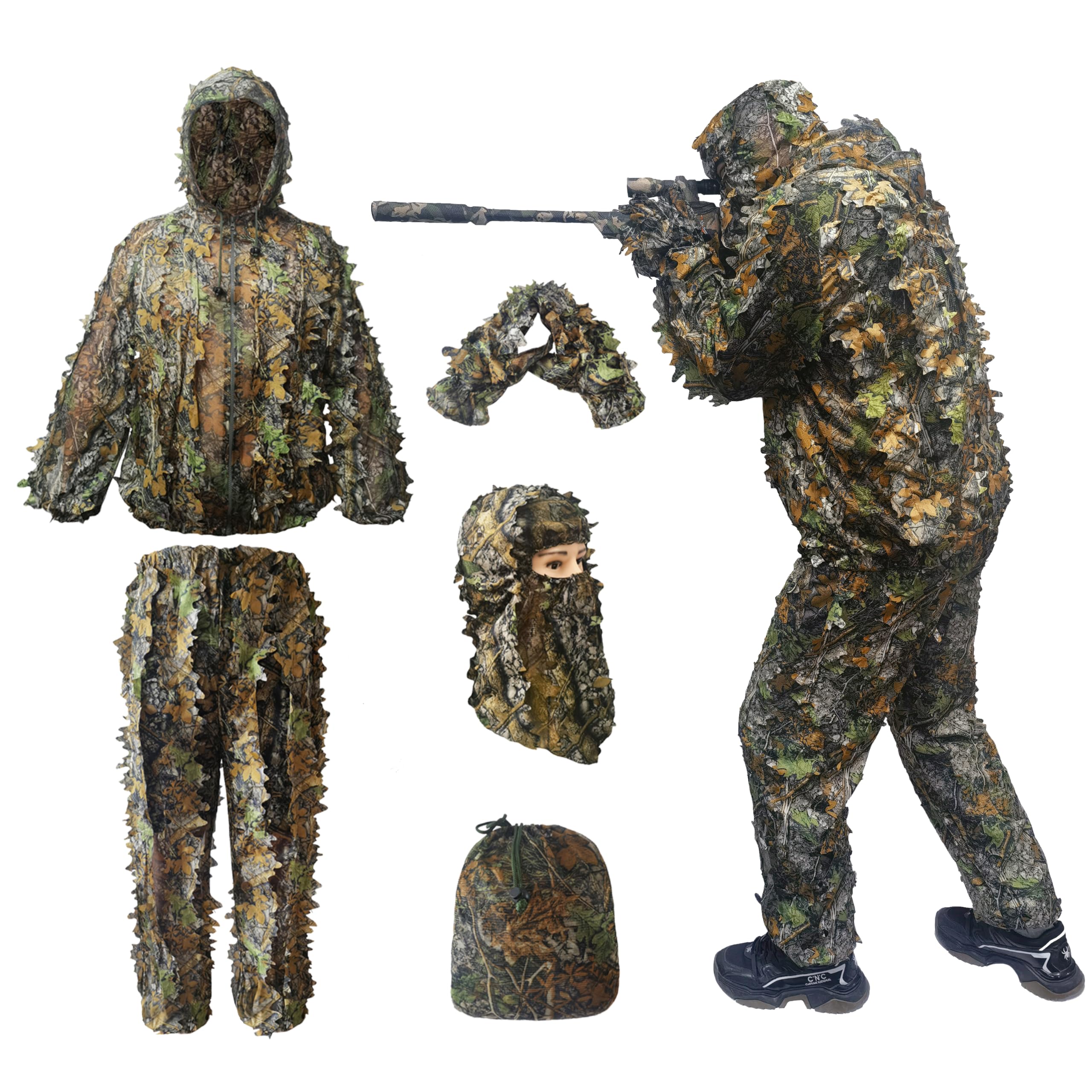 Ghillie Suit Tuta Mimetica 3D Leaf - Tuta Da Caccia Sniper Traspirante Per Jungle E Woodland