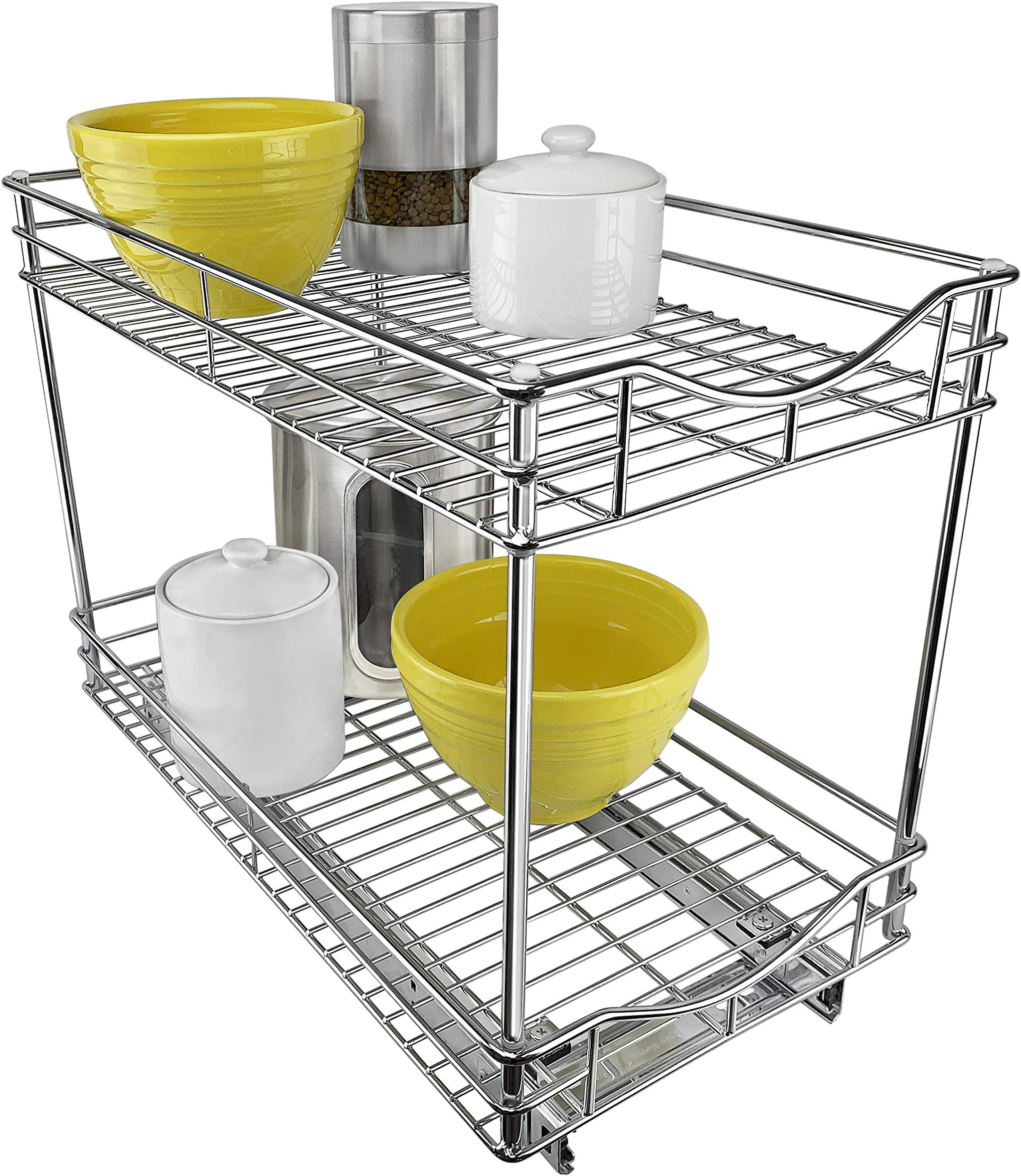 Lynk Pull Out Two Tier Sliding Under Cabinet Organizer, Metal, Chrome, 11w x 18d x 16h-inch