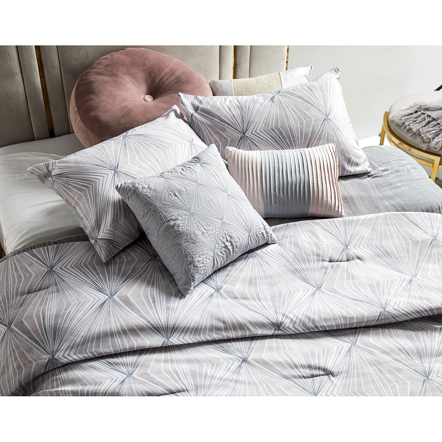 Amazon Com Hnu 5 Piece Diamond Printed Grey Blush King