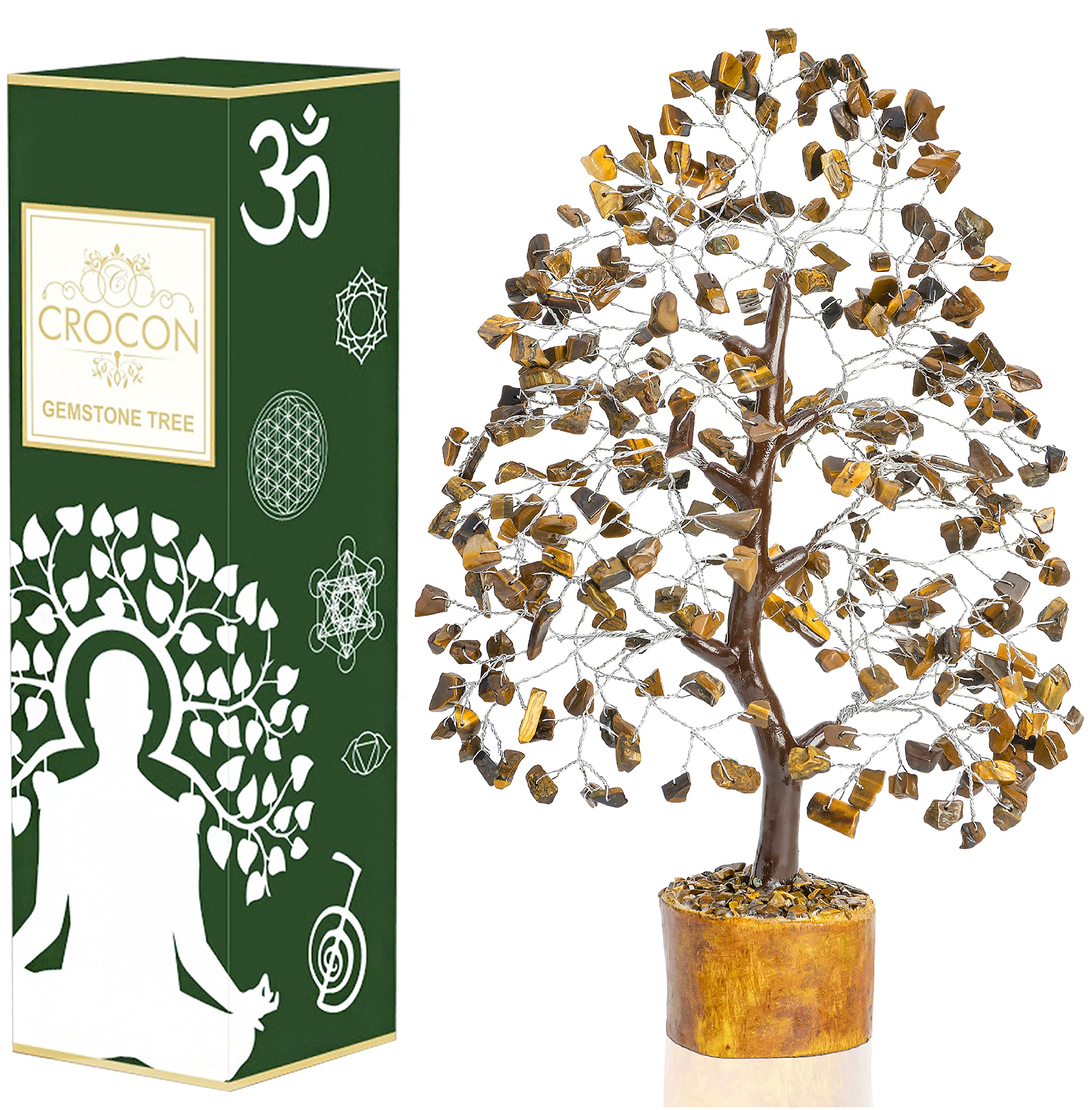 "Tiger Eye Chakra Tree of Life - Crystal Tree for Positive Energy, Feng Shui Decor - Gemstone Money Bonsai Tree, Good Luck Healing Crystals - Meditation Stones, Healing Crystals Spiritual Unique Gift"