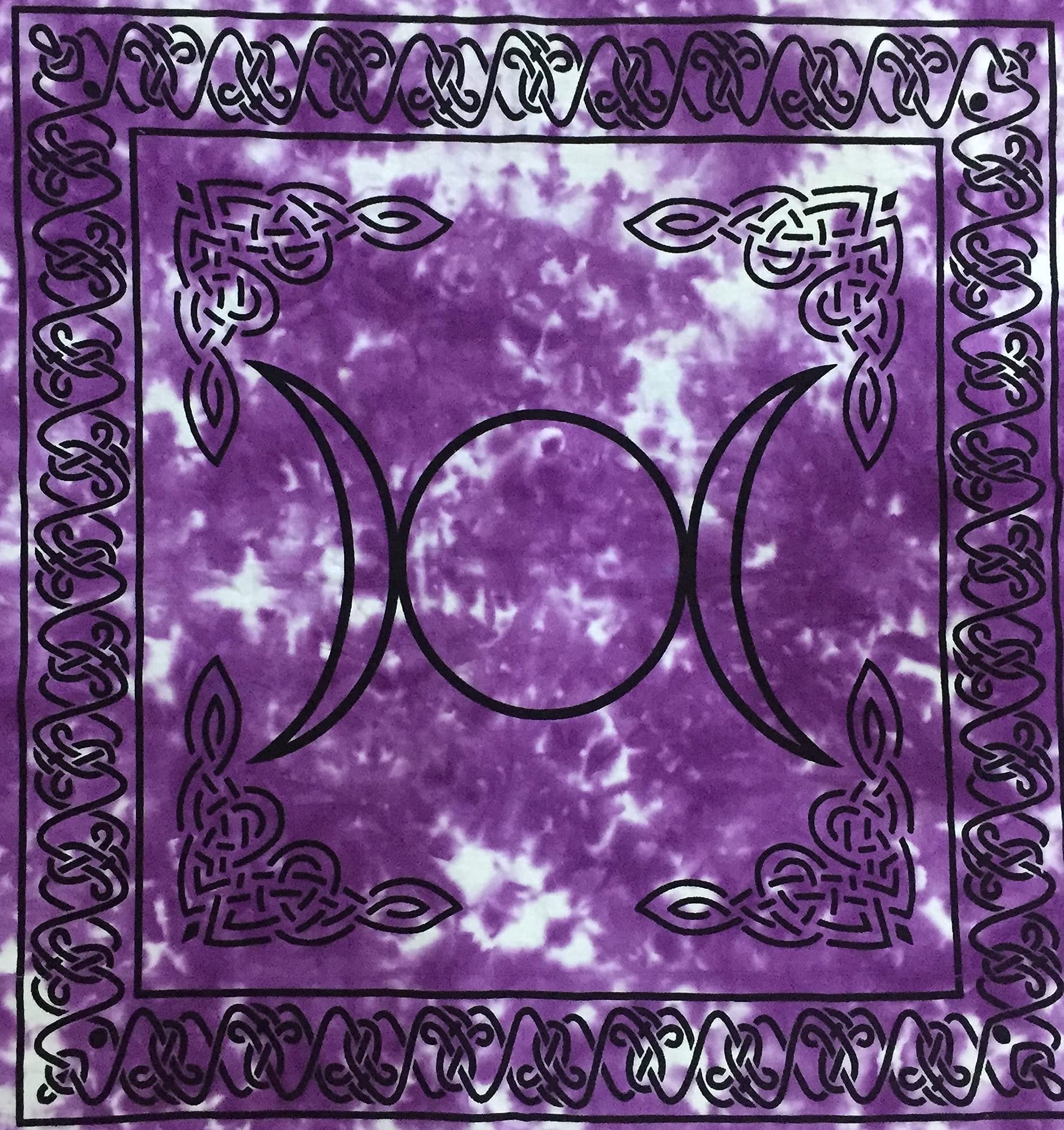Indian Consigners Altar Cloth Purple Triple Moon Square 18