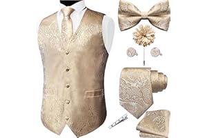 GUSLESON Fashion Vest for Men Paisley Jacquard Tie Waistcoat Bow tie Hanky Lapel Pin Cufflinks Set Wedding 7PCS