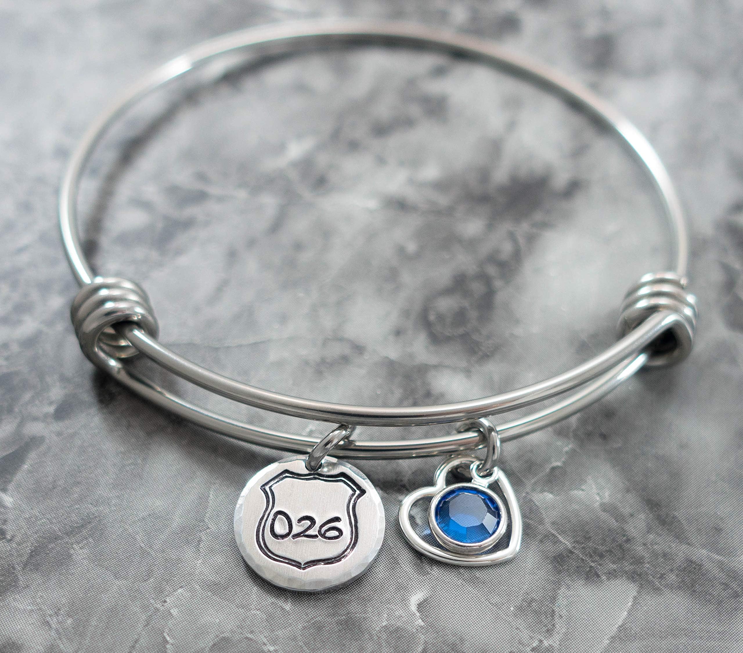 Police Wife Bracelet Law Enforcement Jewelry Blue Lives Matter Personalized Charm Bangle Back the Blue Badge