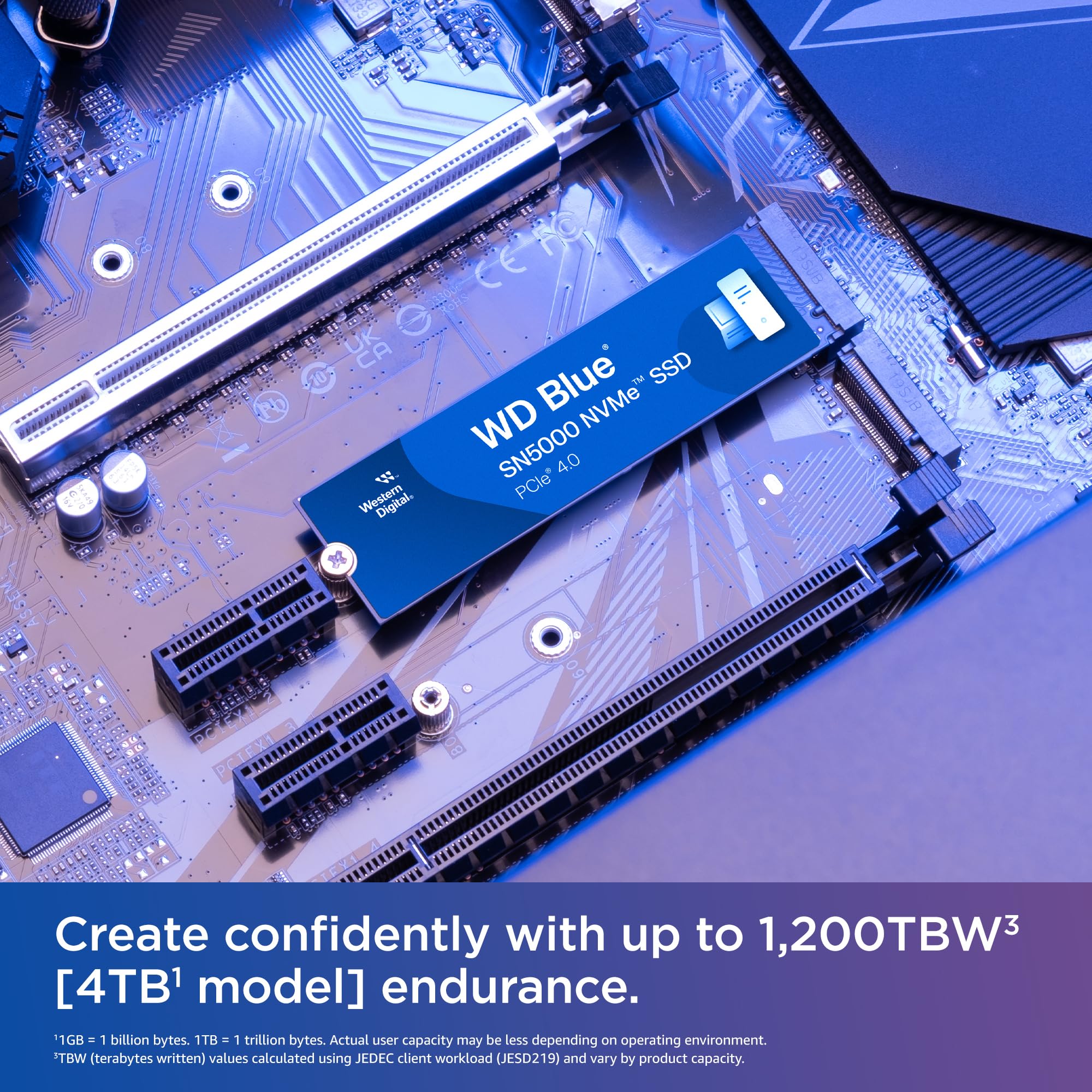 Western Digital 1TB WD Blue SN5000 NVMe Internal Solid State Drive SSD - PCIe Gen 4.0, M.2 2280, Up to 5,150 MB/s - WDS100T4B0E