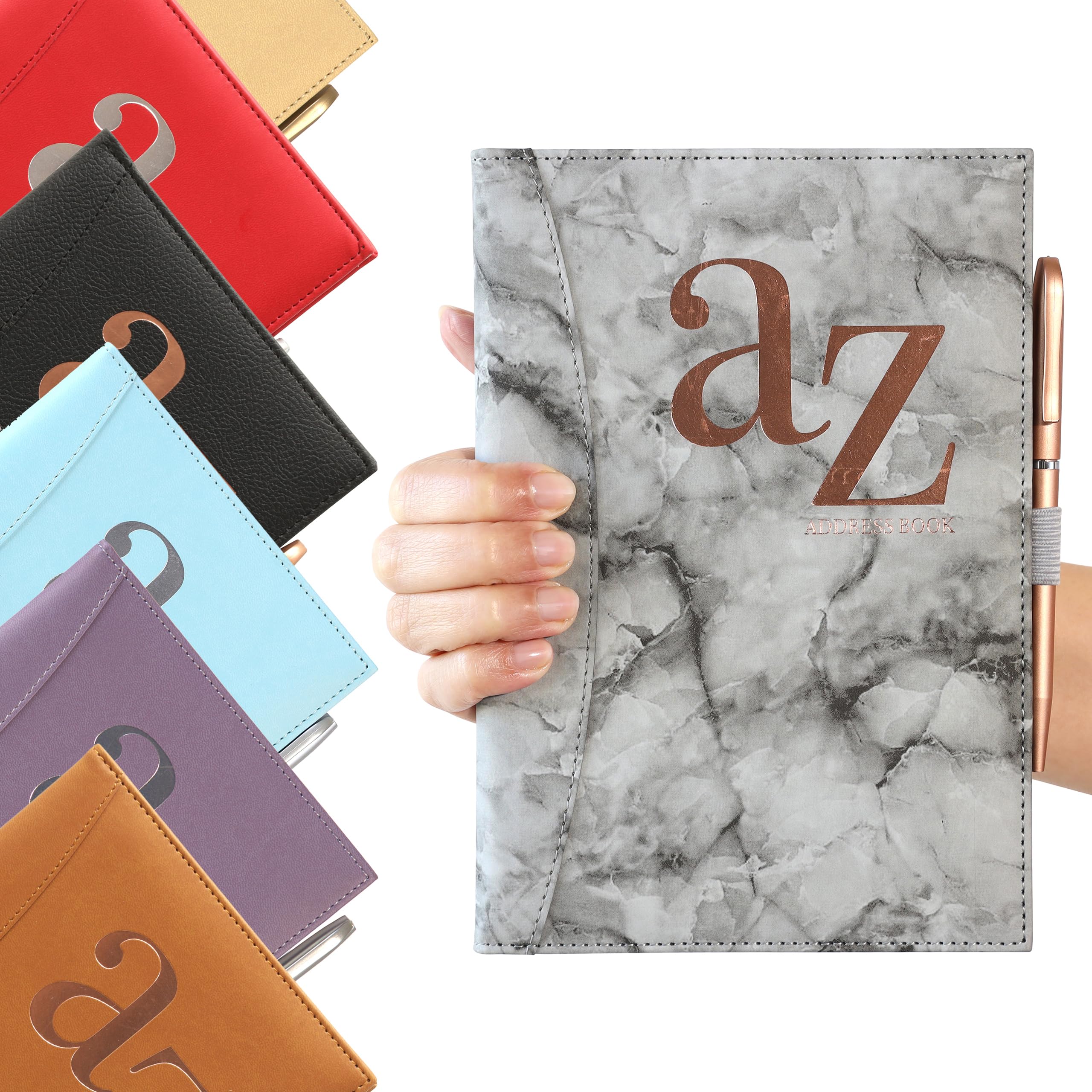 A to Z Telephone Address Book A-Z Index Hard Back Cover with Pen Address Book Home Office Work (Grey Marble)