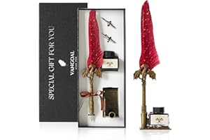 VANGOAL Dragon Quill Pen and Ink Set, Dragon Feather Pen with Novelty Base, Calligraphy Pen Gift Set for Writing, Drawing, Desktop Decoration - Red