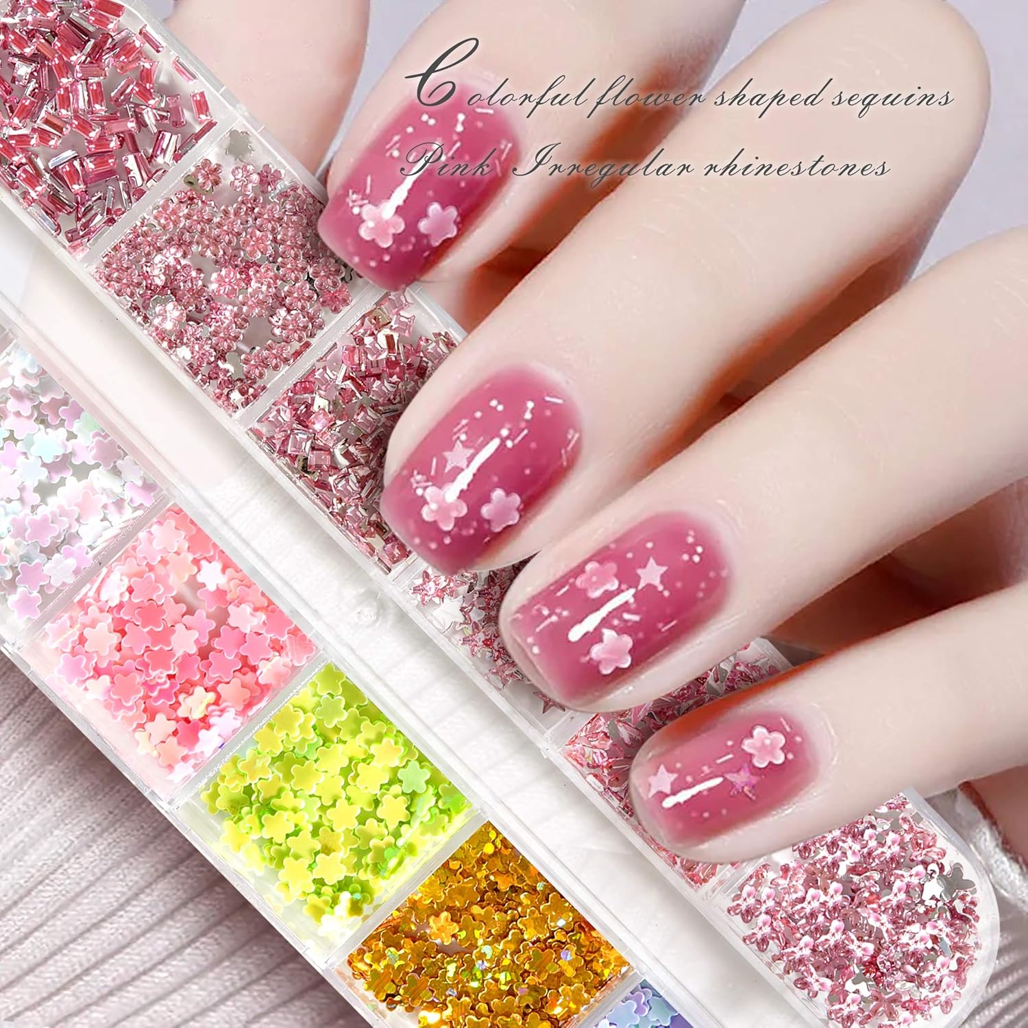 Nail Art Rhinestones, Nail Crystal Nail Gems Nail Art Supplies, Nail Design Kit, contains 6 Boxes of 72 Types, and Nail Accessories with 2 Finger Separator, 1 Tweezers, 1 Nail File, 1 Pen: Beauty