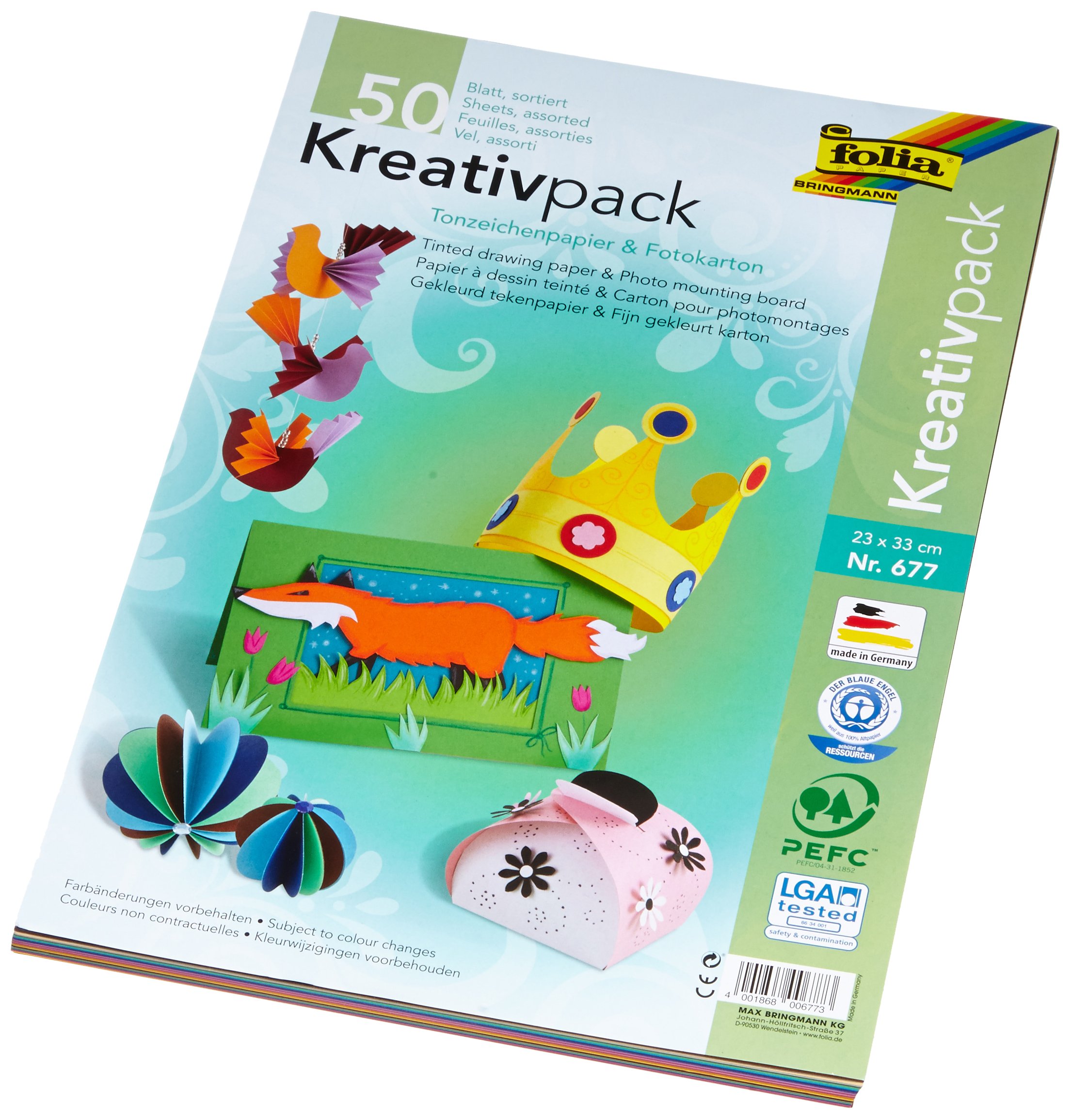 Folia Bringmann 677 Creative Pack Coloured Paper Plus Photo Paper 23 x 33 cm 50 Sheets 25 Colours Each