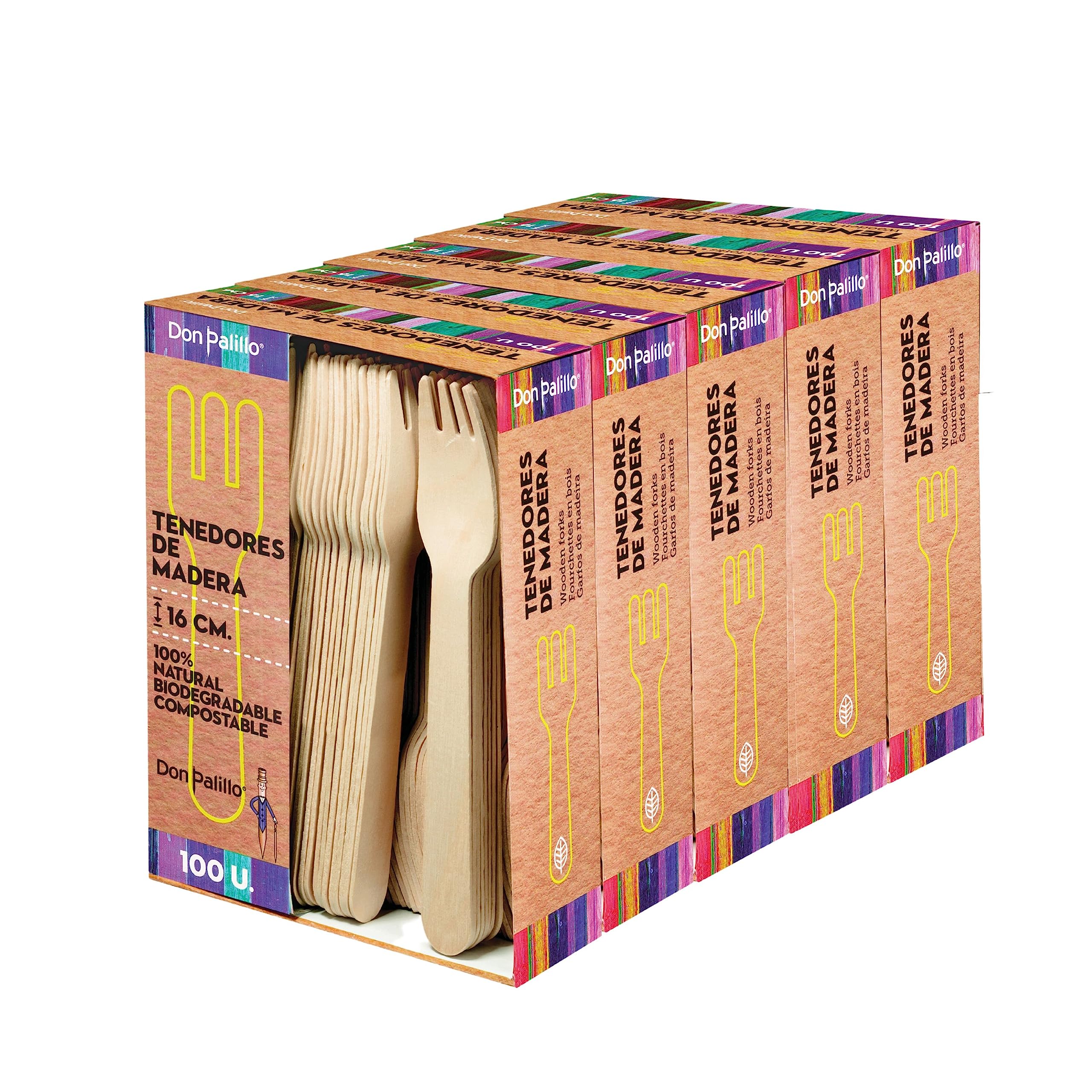 DON PALILLO - 100 Disposable Wooden Forks, 16 cm, 100% Natural, Eco-Friendly, Biodegradable (5)