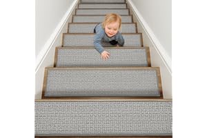 tchdio Chenille Stair-Treads Non Slip for Wooden Steps Indoor 15pc Carpet Stair Treads, Rubber Backing Stair Carpet Treads, Residue Free 8"x30" Edging Stair Treads for Kids and Pets, Grey