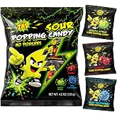 Halloween Candy, Sour Popping Candy Individually Wrapped, 40 Count Bag | Cherry, Green Apple, Blue Raspberry, Party Favors, Sour Candy