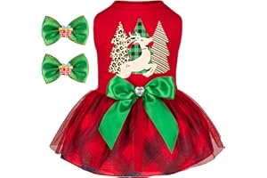 cyeollo XXL Dog Christmas Dress, Soft Doggy Dress Girl Holiday Theme Dogs Appeal Clothes for Small Dog Girl Outfit Dogs Pet Costume, Red 2XL
