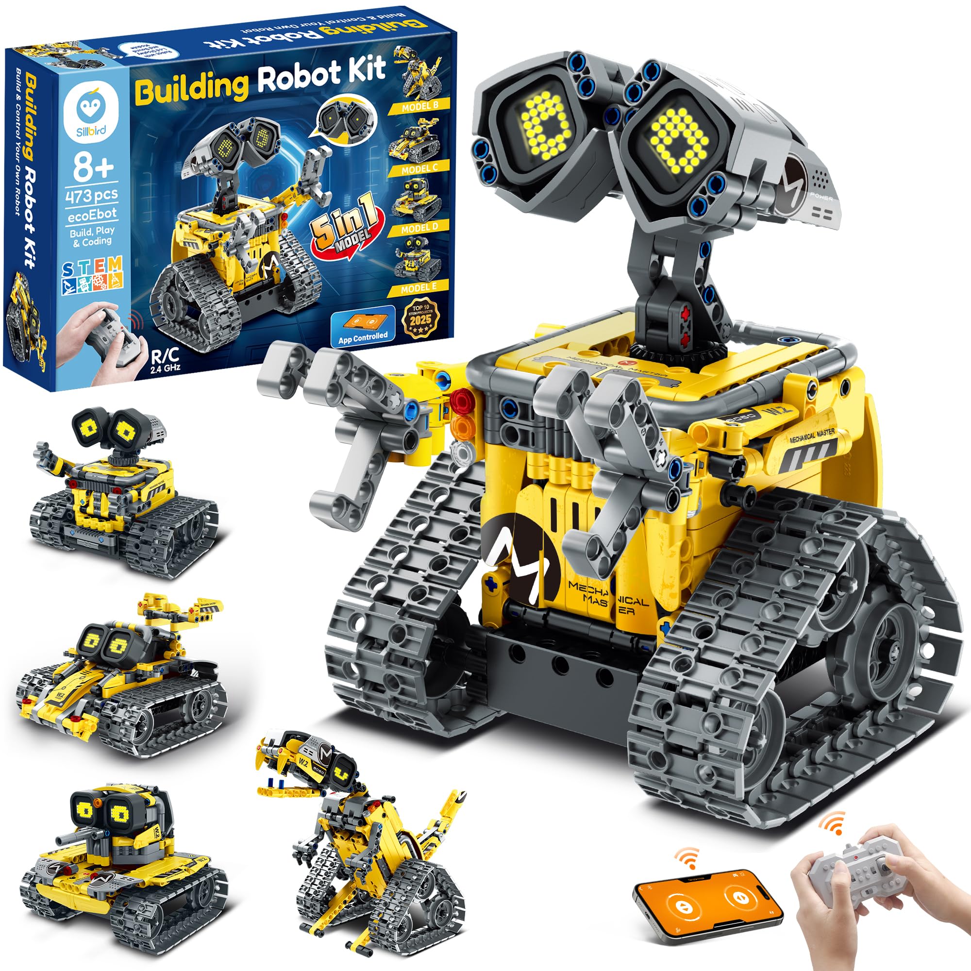 Sillbird STEM Robot Building Toys for Boys Ages 8-13, Remote & App Controlled Technic Robot Toys Set, Educational Creative for Boys Girls Kids Aged 8+ (473 PCS)