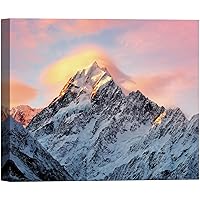 SIGNWIN Canvas Wall Art Sunrise Behind Snowy Mountain with a Pink Sky Landscape Wilderness Photography Modern Art Romantics Scenic Relax/Calm for Living Room, Bedroom, Office - 12x18 inches