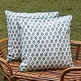 SheetKart Pure Cotton Throw Pillow Covers - Set of 2 - Hand Block Pure Cotton Printed Boho Decorative Pillow Covers - Cushion Covers for Living Room, Bohemian Theme, 18 x 18 Inches, Ocean Mist Teal