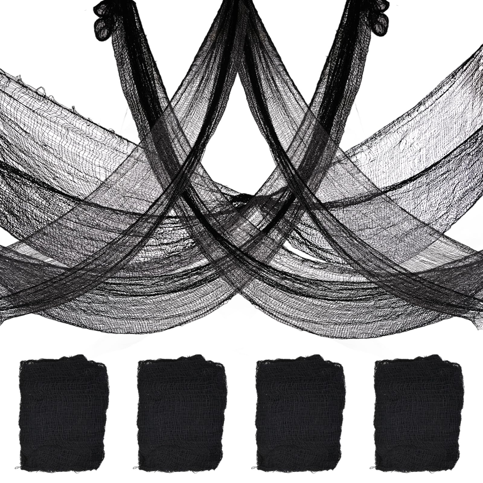 Photo 1 of 4-Pack Spooky Black Halloween Gauze - 30x120 Inch, Scary Cloth for Haunted House, Outdoor Patio, Garden, Indoor Wall Windows, Halloween Decorations