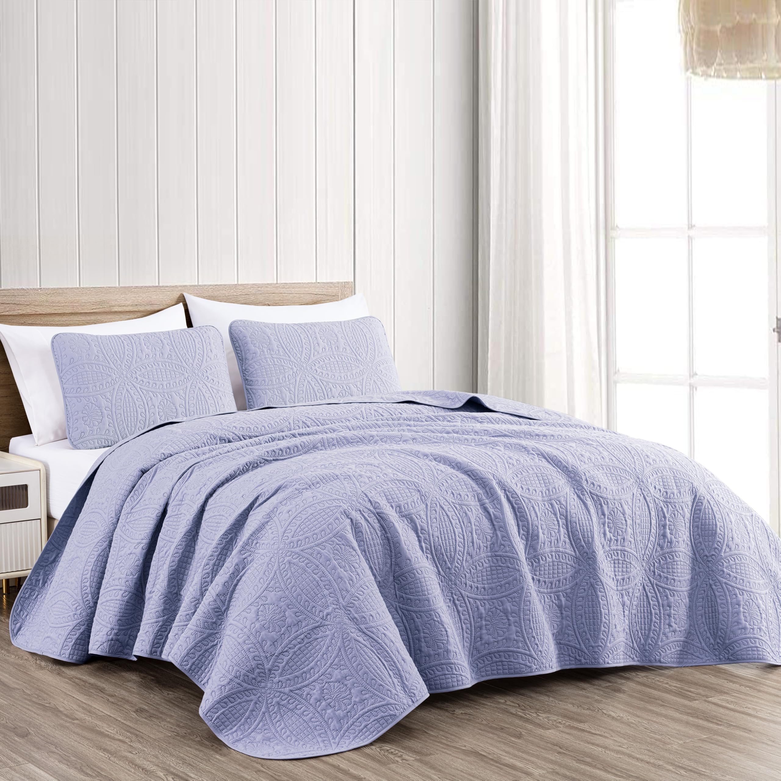 Chezmoi Collection Austin 3-Piece Oversized Bedspread Coverlet Set (King, Lavender) Image