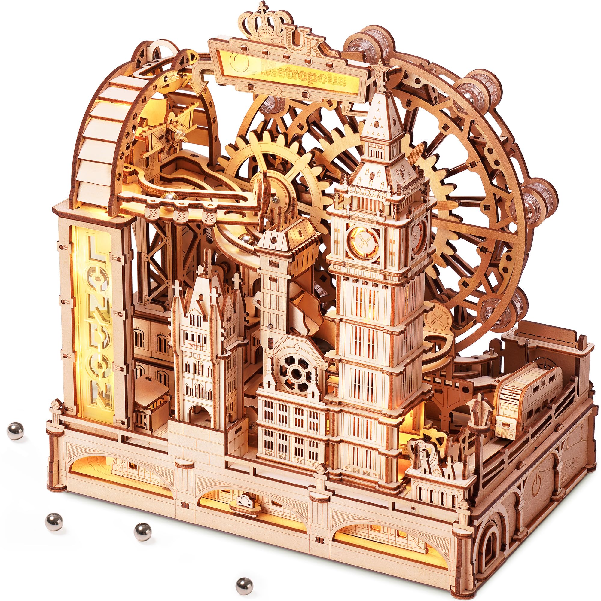 ROKR 3D Wooden Puzzle for Adults Marble Travel London Building Model Kits with LED Light,DIY Wooden Model Building Construction Craft Kits,Birthday Gifts for Adults and Children
