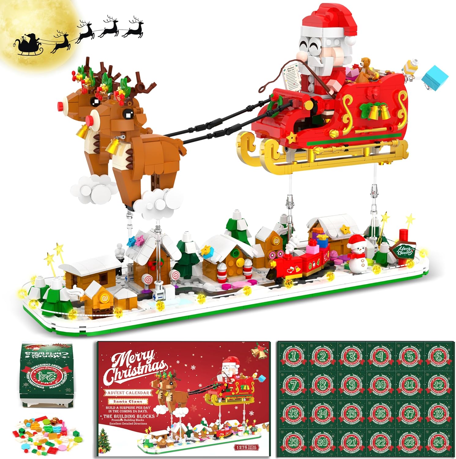Advent Calendars - Advent Calendar 2023 Toy Building Sets - Santa Claus, Christmas Countdown 24 Boxes 1278 PCS Building Blocks with Lights, Christmas Decorations Christmas Gifts Stocking Stuffers for Adults Teens Kids