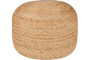 RIANGI Jute Pouf Ottoman - Briaded Round Boho Pouf Ottoman Foot Rest - Poofs/Ottomans Furniture Decor - Circular Ottomans Pouffe for Bedroom - Poufs for Living Room - (18"x18"x14")