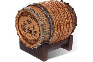 Cabin Obsession Whiskey Barrel Coaster Set – Handcrafted Whiskey Barrel Decor for Whiskey Lovers and Man Cave Gifts for Men - 6 Full Size Whiskey Coasters with Barrel Style Holder for Man Cave Décor