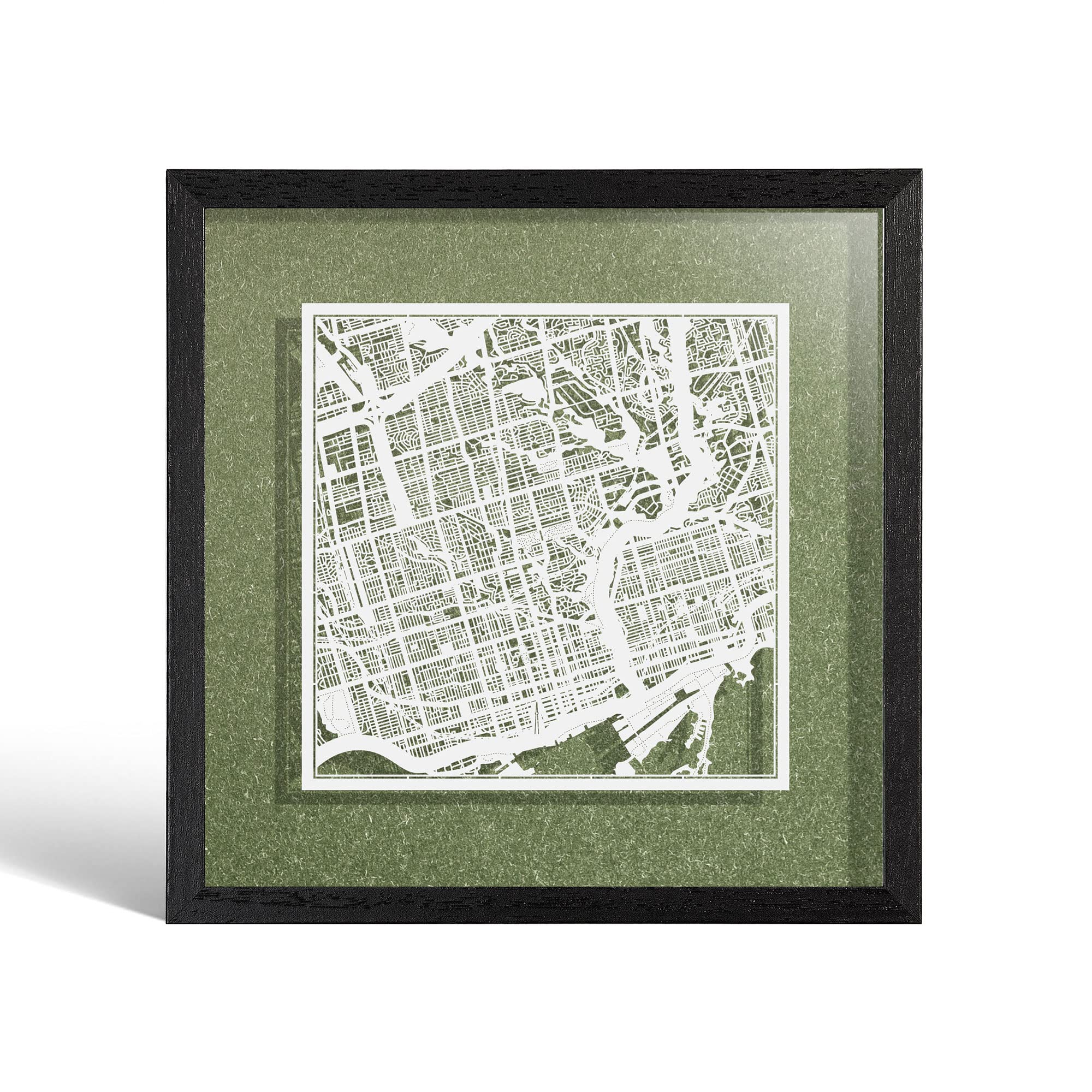 O3 DESIGN STUDIO Toronto Paper Cut Map framed, White map, Black frame, 9x9 inches, Gift Boxed, 4 background color, self-changing, Paper Art