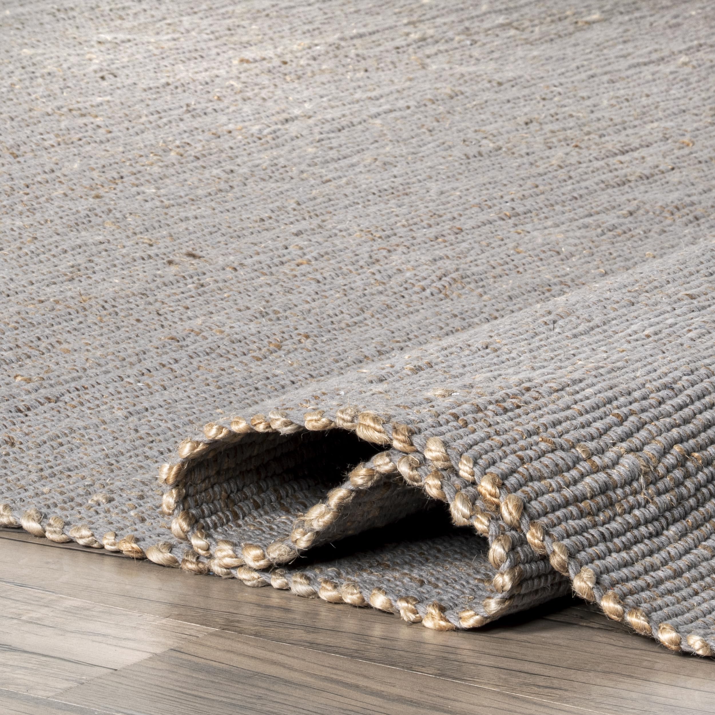 Nuloom Elfriede Handmade, Grey, 2'6" x 10', Solid, Rustic, Jute, Soft and Textured, High Traffic, Stain Resistant, Easy Clean, Durable Area Rug for Bedroom, Living Room, Dining, Den, Foyer