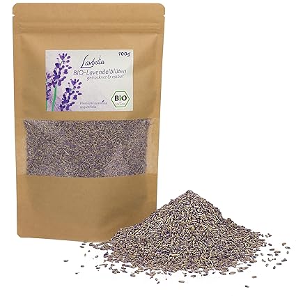 BIO Lavendelblüten getrocknet und essbar von LAVODIA, 100% rein und natürlich, köstliche Bio Lavendel Blüten blau ganz zum Essen, für Tee oder als Duft, 100g