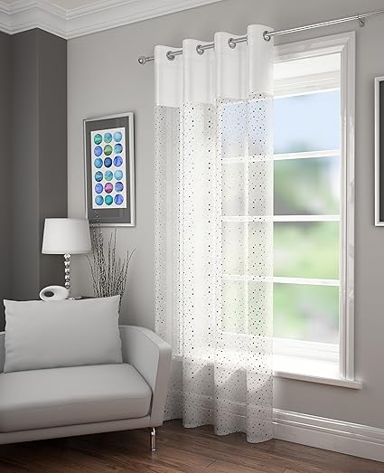 Disco Sparkle White Silver Voile 55 X 90 Inches Drop 140cm X 229cm