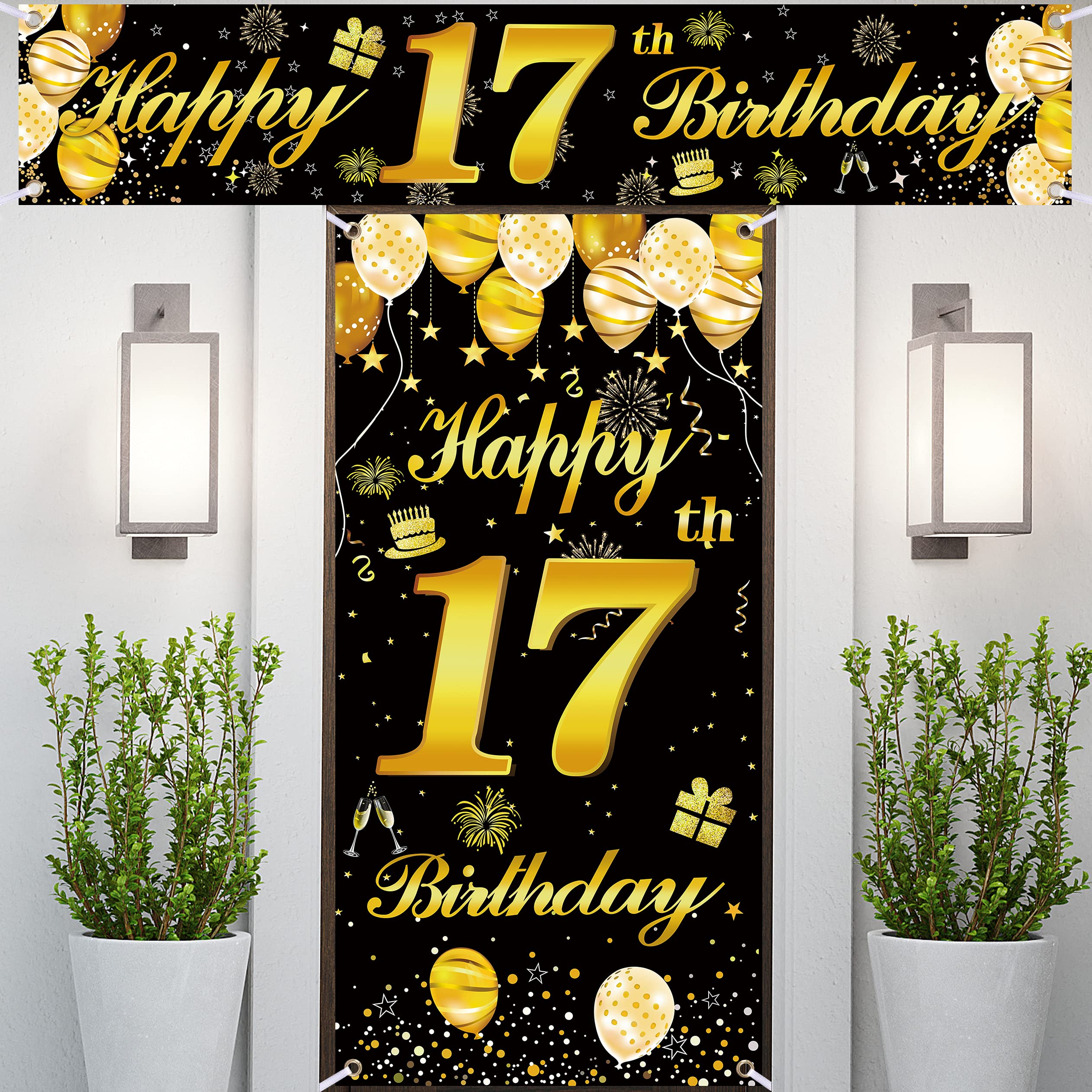 17th Happy Birthday Door Banner IMISI Birthday Decorations Birthday Backdrop Decorations for a Party