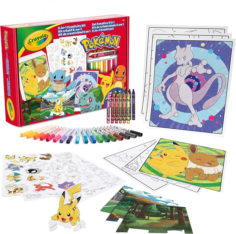 CRAYOLA - Conjunto Criativo Pokémon 5 em 1, com Páginas para Colorir, Marcadores, Lápis de Cor, Autocolantes, 60 peças, Presente para rapazes e raparigas, a partir dos 4 anos - 04-2924