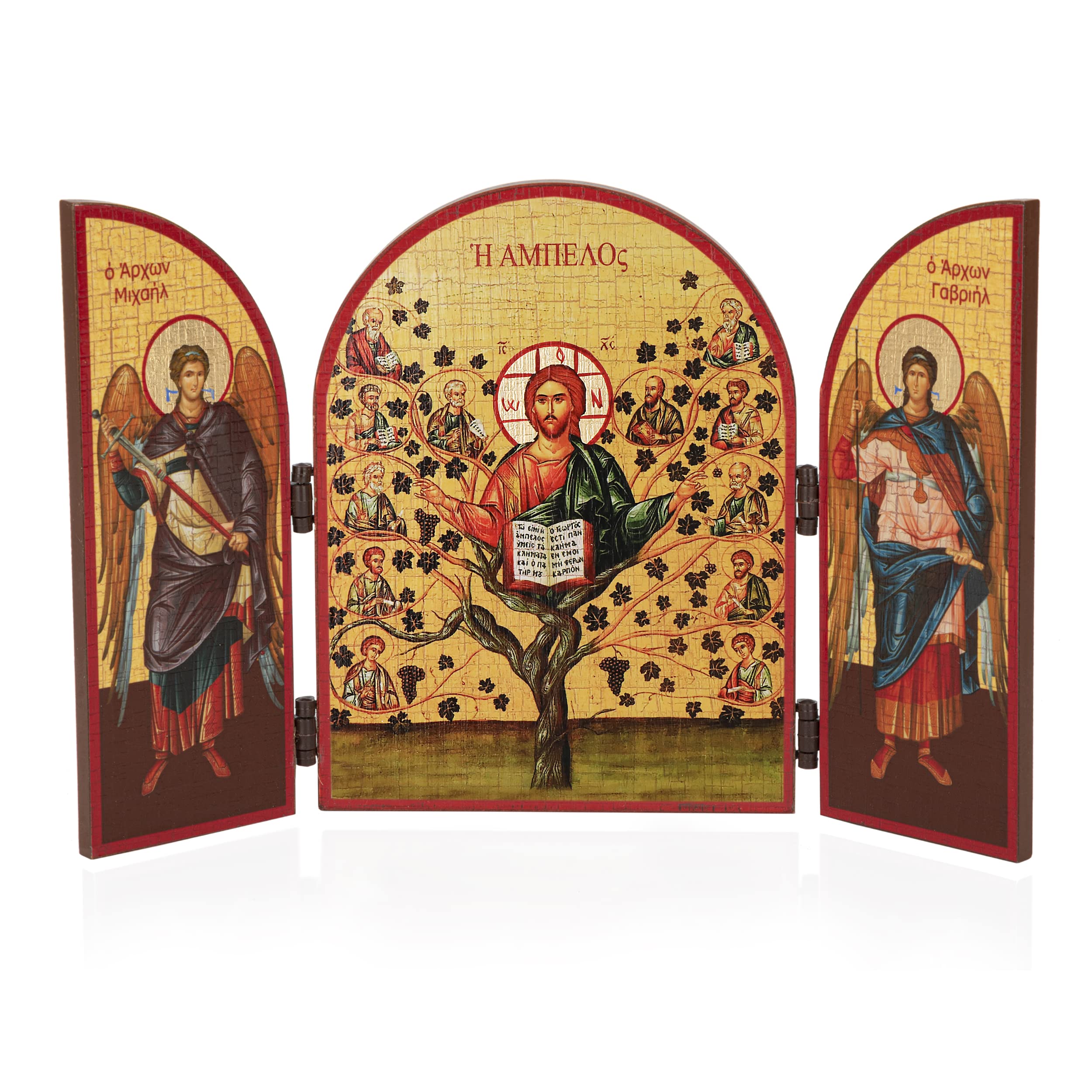 NKlaus 11316 Christ Vine with 12 Apostles Triptych Wooden Icon 25 x 16 cm Christian