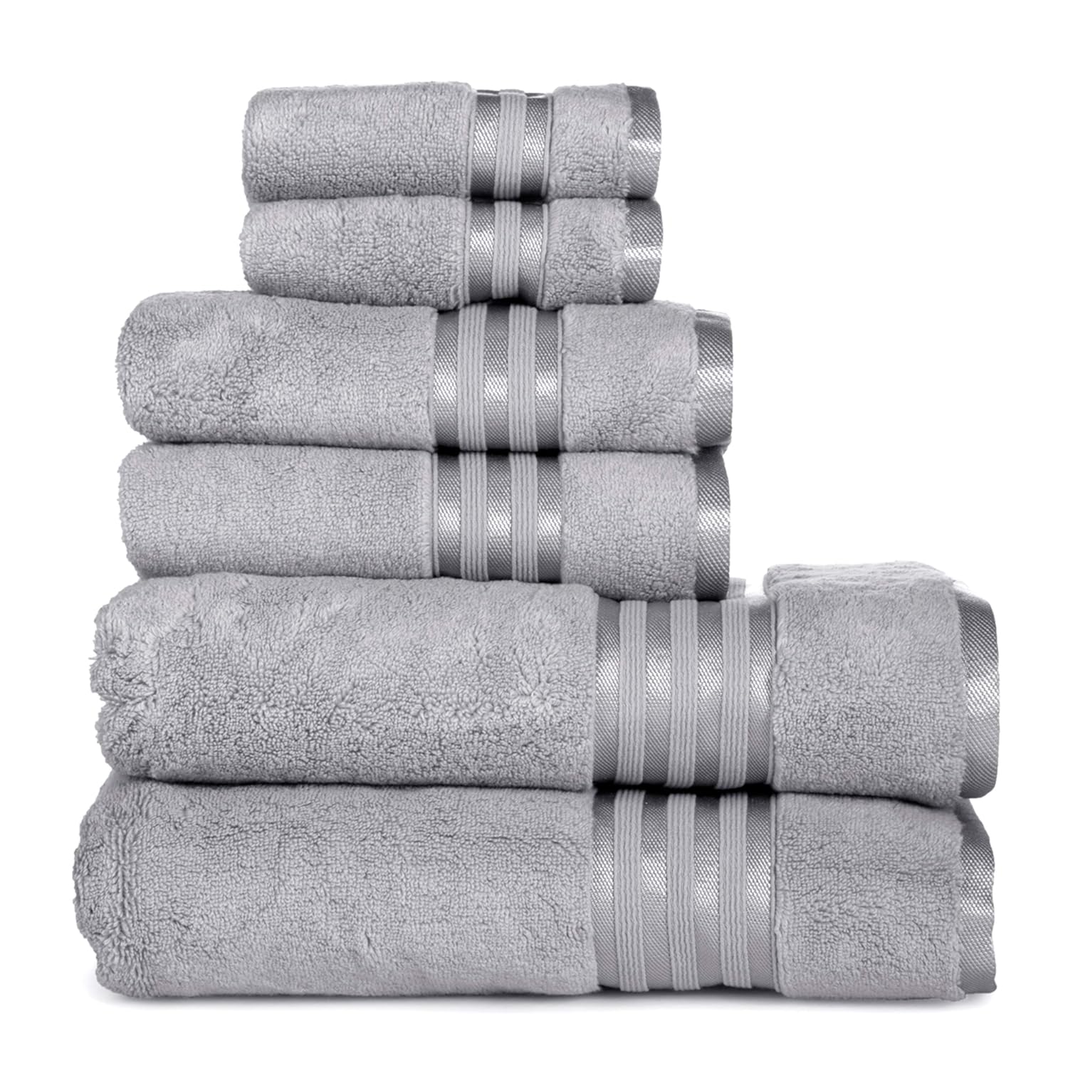 Casa Lino -Premium Quality Zero Twist, Air Soft, 6 Piece Towel Set, 2 Bath Towels, 2 Hand Towels 2 Washcloths, Machine Washable, Hotel Quality, Towel Gift Set- Dove Cotton Collection (Elephant Grey)