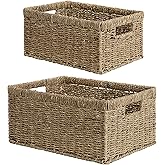 StorageWorks Wicker Storage Baskets, Handwoven Seagrass Basket for Organizing, Decorative Organizers with Built-in Handles, Set of 2