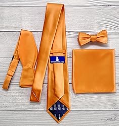 KissTies Mens Orange Tie Solid Color Satin Formal