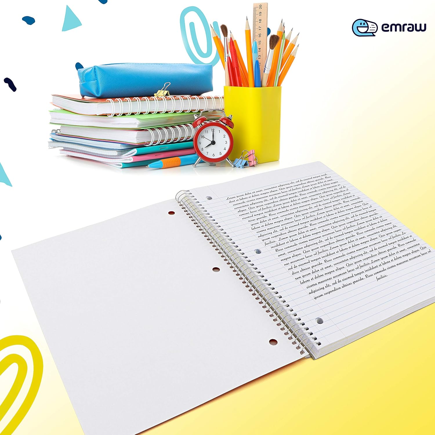 Emraw 3 Subject Spiral Notebooks, Wide Ruled, 120 Sheets White Paper Ideal for Class Assignments, Homework, Planning and General Notes (Pack of12): Office Products