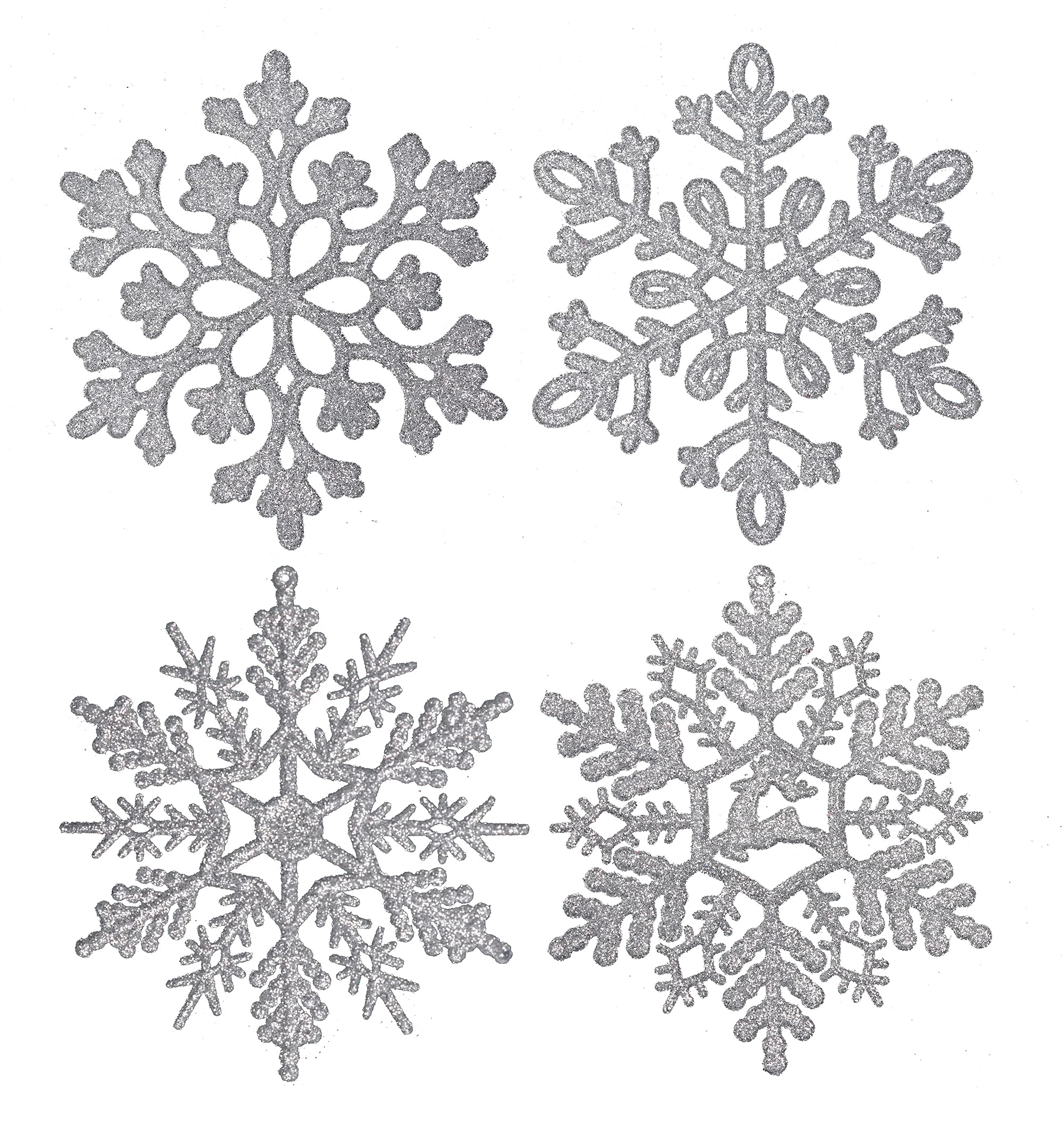 YYCRAFT 32pcs Glitter Snowflake Ornament 4 Inch for Christmas Tree Decoration-Silver